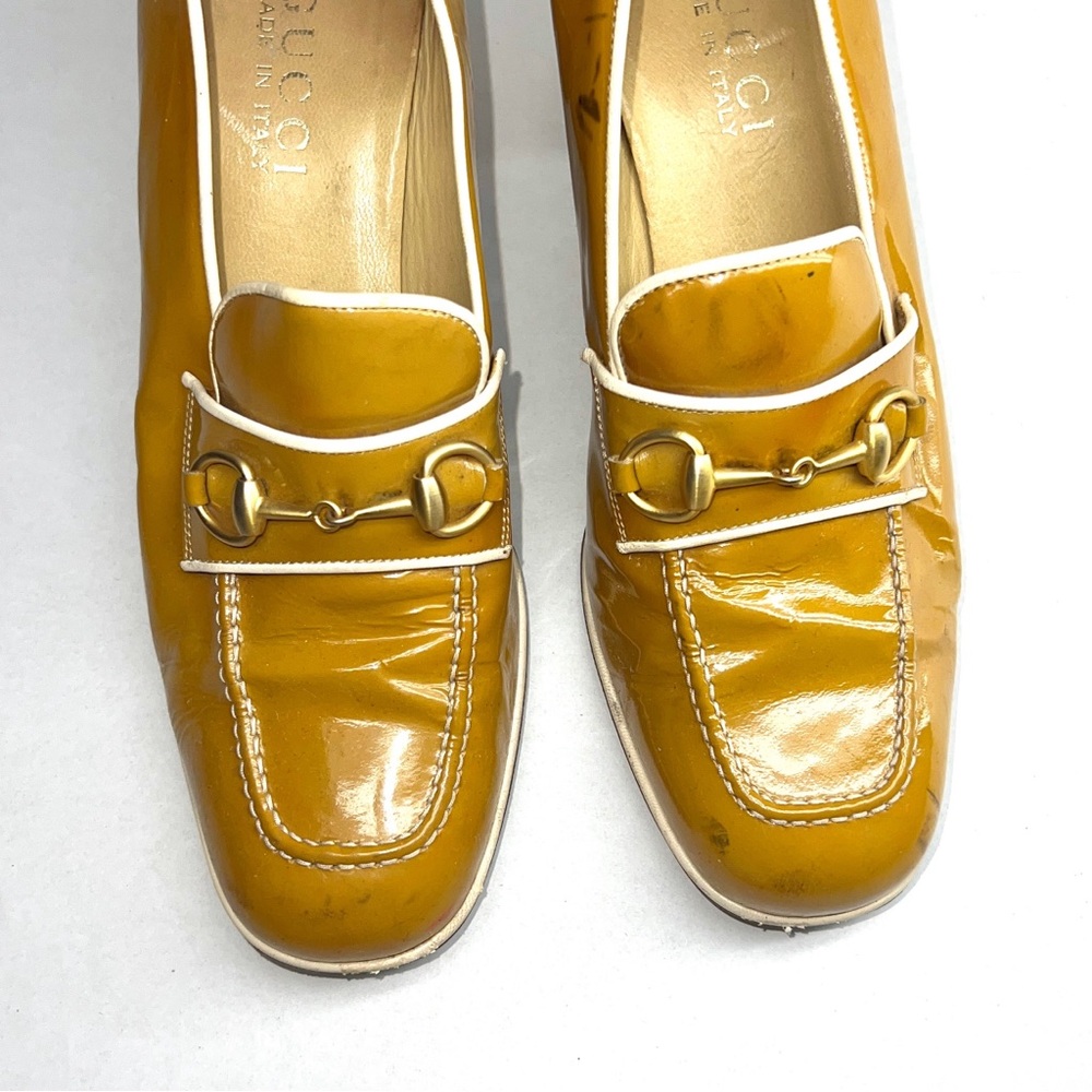 Gucci Mustard Yellow Patent Leather Mid-Heel Loafers - Picture 3 of 7